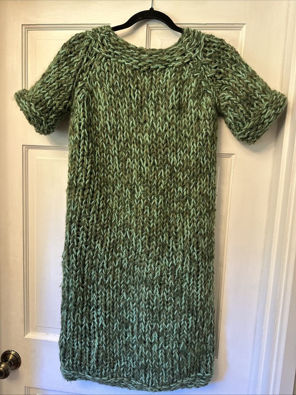 60s Green Chunky Knit Maison Mendessolle Vintage Sweater Dress Medium
